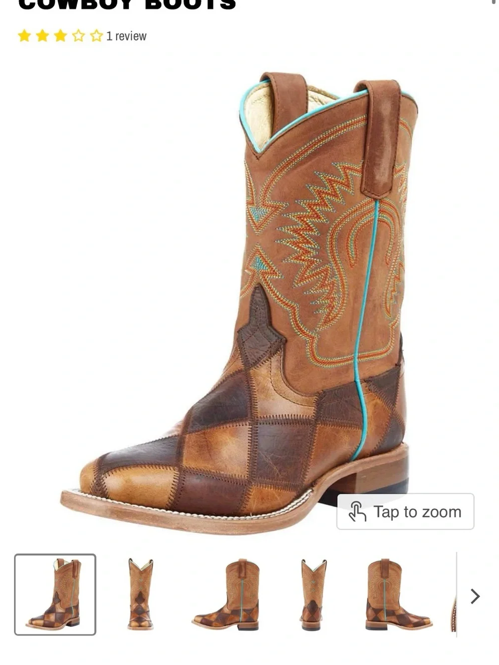 Horsepower Kids Patchwork Cowboy Boots Size 5